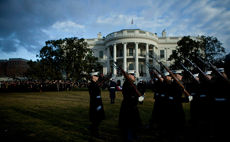 Hu Jintao Washington: United States Marines arrive for a state ceremony at the White House