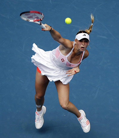 Australian Open Day 3: Caroline Wozniacki returns a shot to Vania King