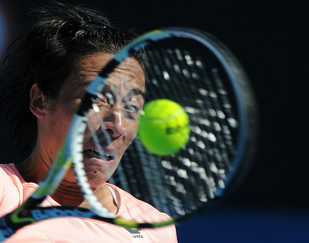 Australian Open Day 3: Francesca Schiavone plays a backhand againssst Rebecca Marino