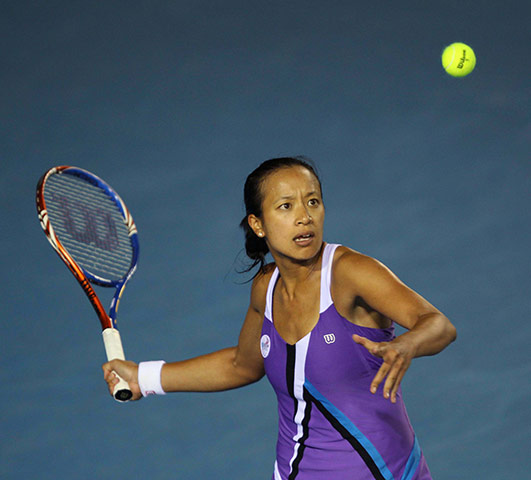 Australian Open Day 3: Anne Keothavong eyes the ball as she takes on Andrea Petkovic 