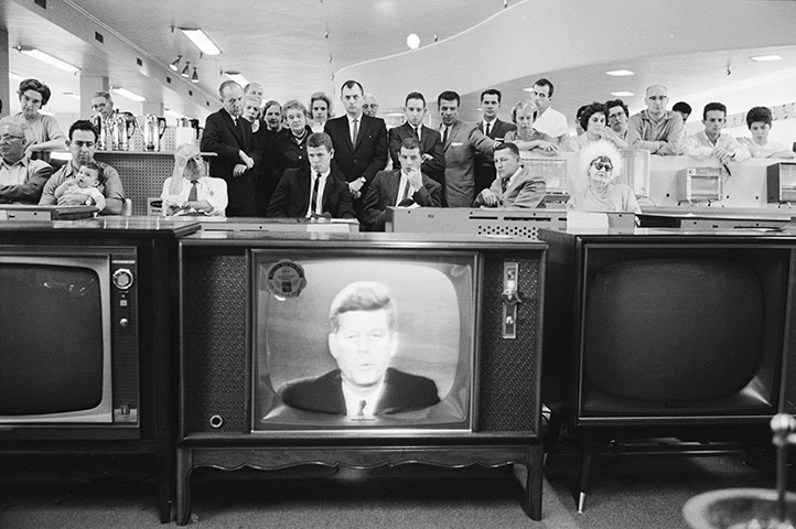 JFK Anniversary: John F. Kennedy as he delivers a televised address to the nation