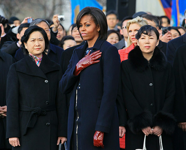 Hu Jintao in Washington: Michelle Obama attends a State arrival ceremony on the South Lawn