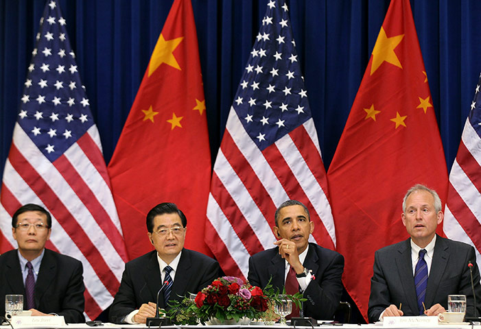 Hu Jintao in Washington: Barack Obama and Hu Jintao at the Eisenhower Executive Office Building