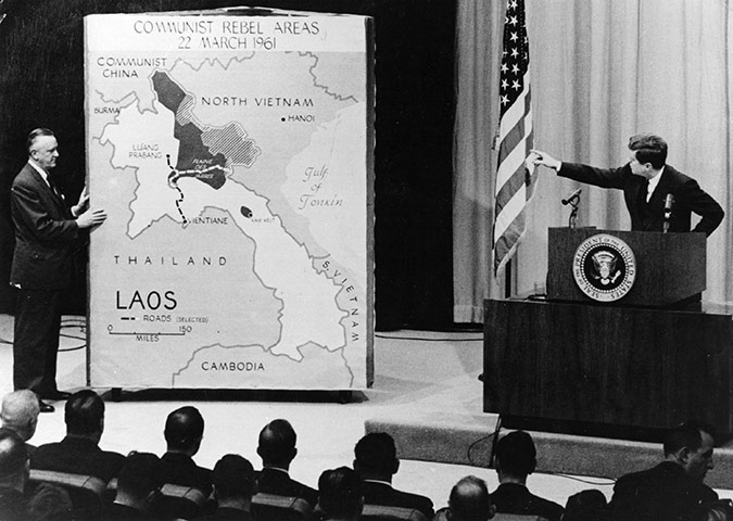 JFK Anniversary: John F Kennedy holding a press conference on Laos