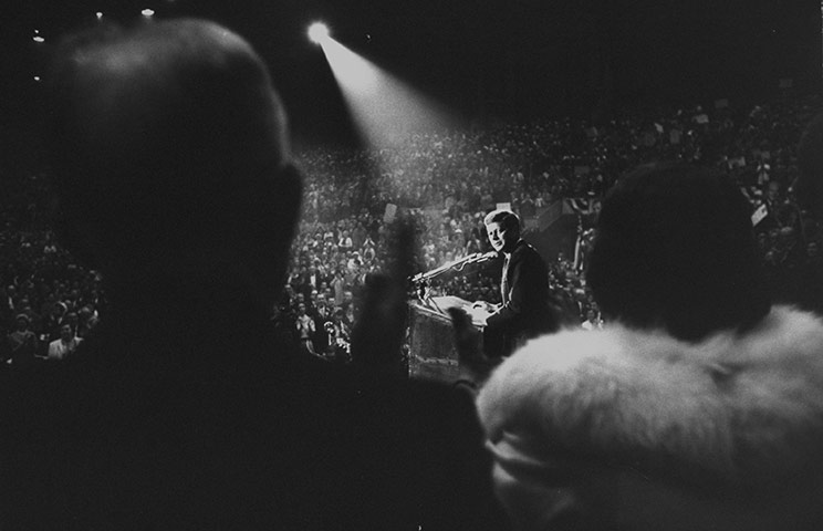 JFK Anniversary: John F. Kennedy speaking during a campaign tour