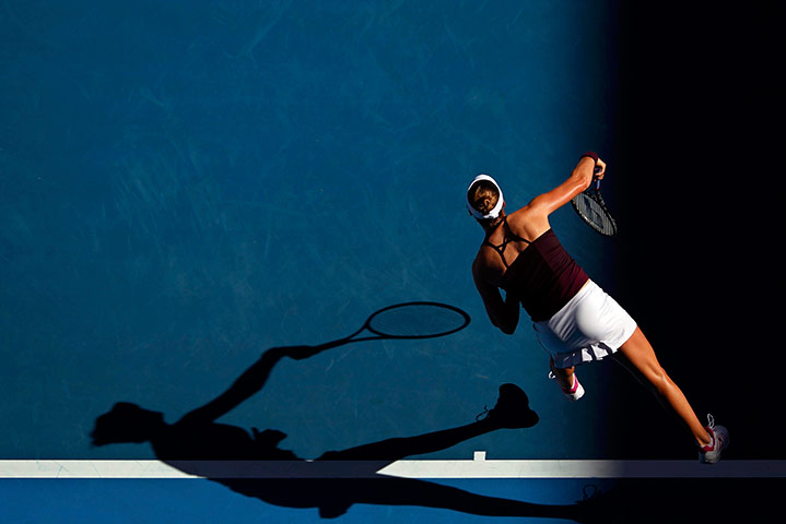 Melbourne Tennis Day 4: Zvonareva of Russia serves during her match to Jovanovski of Serbia