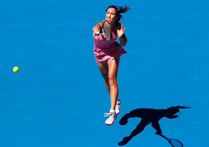 Melbourne Tennis Day 4: Jelena Jankovic of Serbia hits a return to Peng Shuai Melbourne Tennis