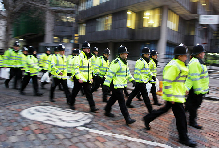 blair at iraq inquiry: Police  outside the Queen Elizabeth II Conference centre