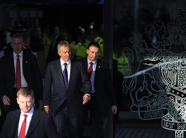 blair at chilcot: tony blair leaves the  iraq inquiry