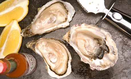 three fresh oysters