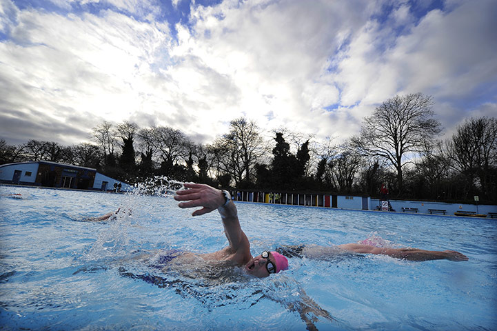 Cold water swimming: Swimmers take part in the endurance race - a 500 yard slog 