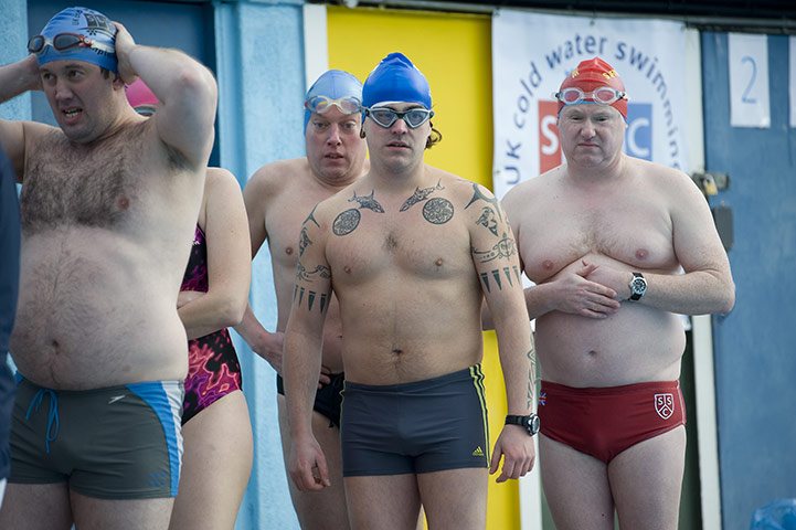 Cold water swimming: Swimmers wait to take part in the endurance race