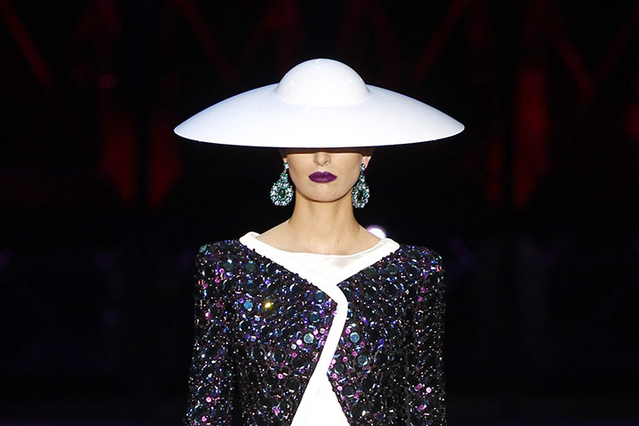 Paris Fashion Week: A model presents a creation by Italian designer Giorgio Armani