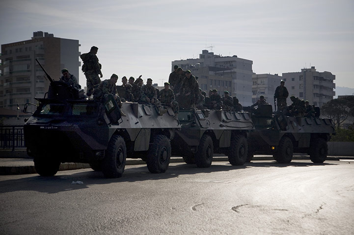 Lebanon Protests: Lebanese soldiers atop their armored vehicles