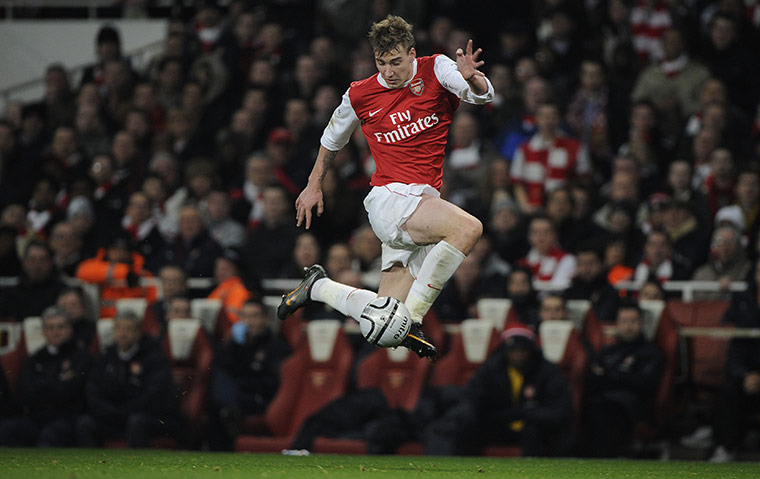 Arsenal v Ipswich Town: Nicklas Bendtner shows a deft touch to control the ball