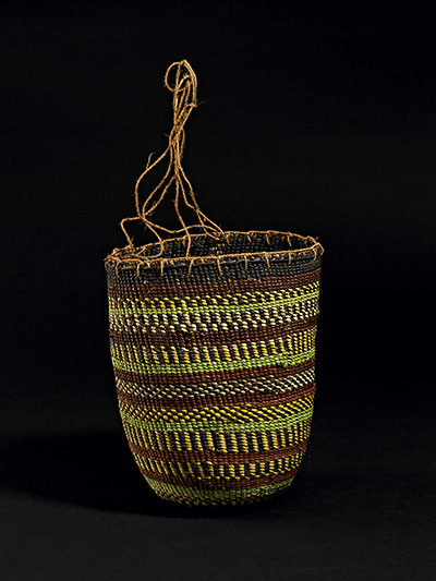 Australian Season: Dilly bag of natural and dyed pandanus fibre