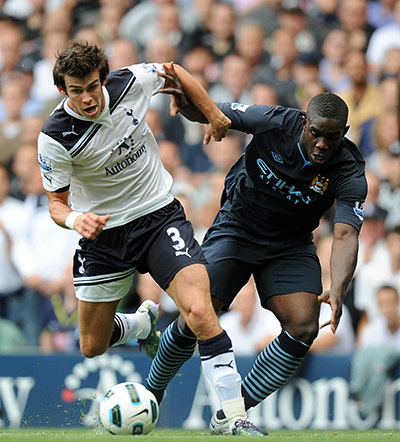Gareth Bale Year: Tottenham Hotspur's Gareth Bale and Manchester City's Micah Richards action