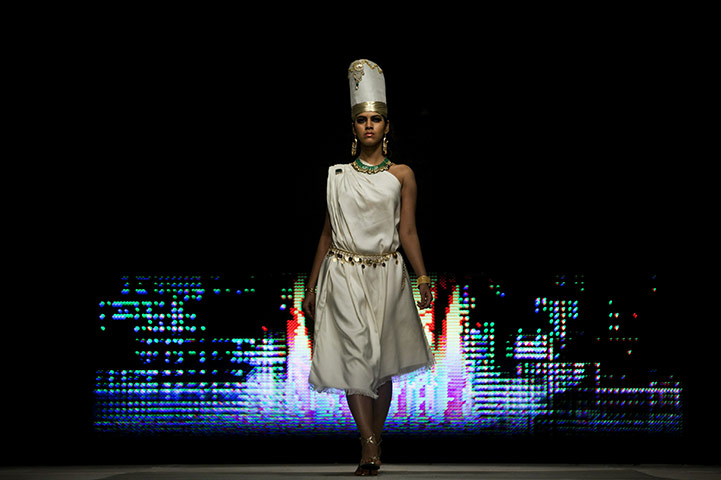 Islamabad Fashion Week: A model showcases designs by Shafaq Habib