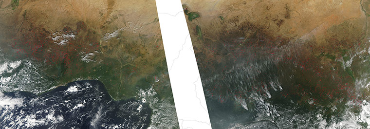 Satellite Eye on Earth:  outbreak of fires that occur during the dry season in West Africa
