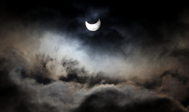 eclipse: A view of a partial solar eclipse Gaza city, Gaza