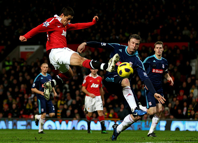 Tuesday Premier League: Javier Hernandez shoots in Manchester United's match against Stoke City