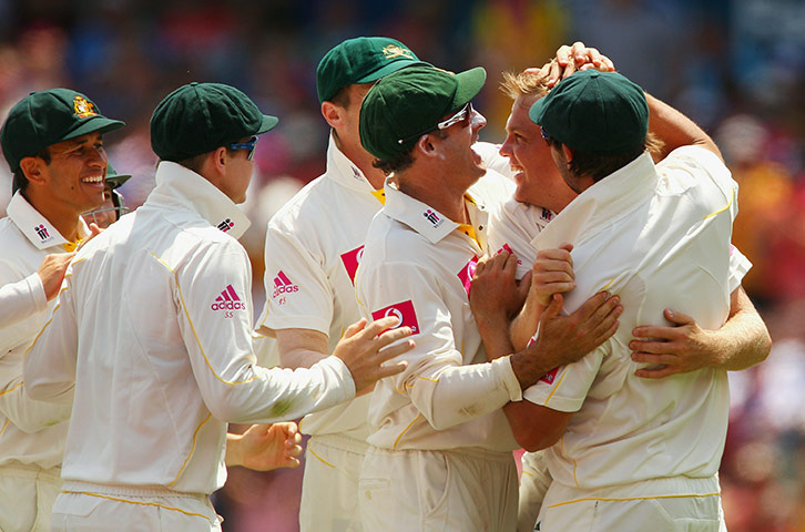 Ashes 2011: Michael Beer celebrates his first Test wicket
