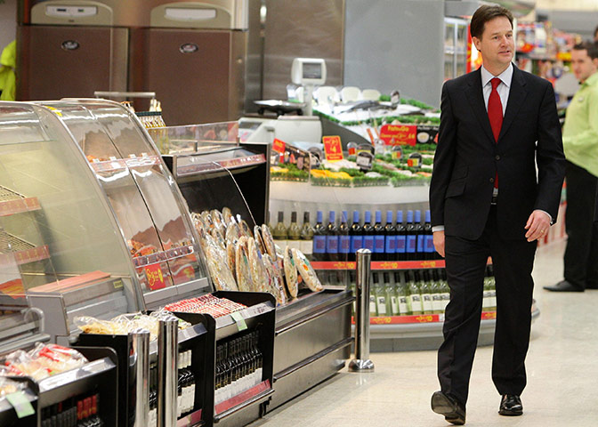 Nick Clegg in Oldham: Nick Clegg, during a visit to ASDA supermarket in Oldham