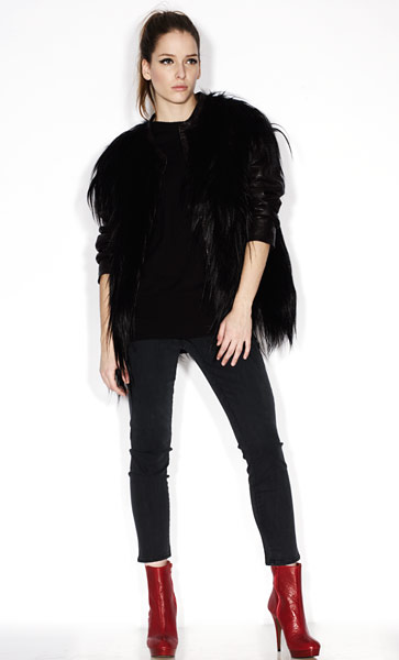 Line-up: Faux Fur: Leather and faux fur coat