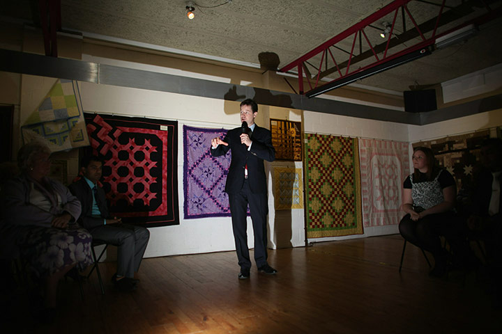 Nick Clegg in Oldham: Nick Clegg addresses members of the public at Saddleworth Museum