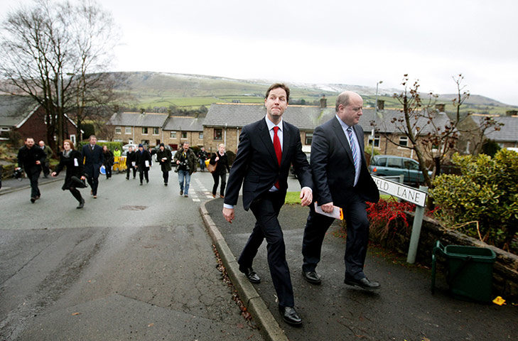 Nick Clegg in Oldham: Nick Clegg, with candidate Elwyn Watkins canvassing in Diggle