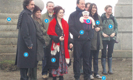 The Camerons with Helena Bonham Carter, Tim Burton and Michael Gove, New Year's Day.