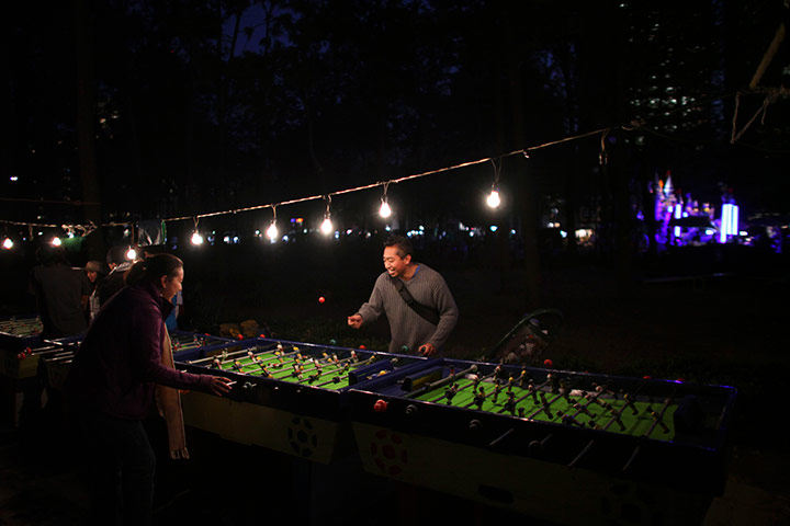 24 hours in pictures: People play table football in a park in downtown Mexico City