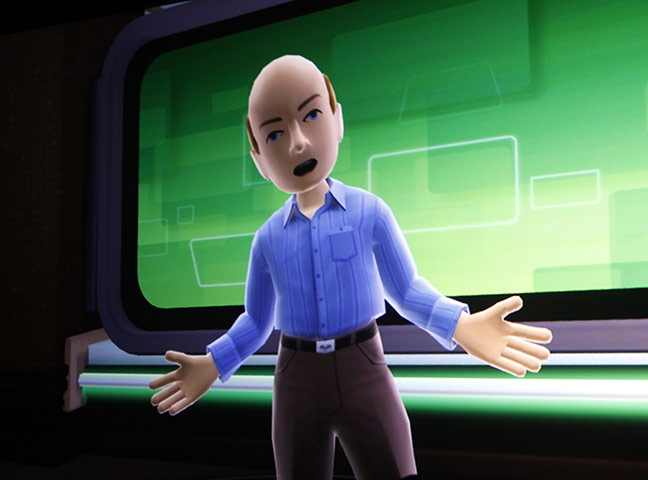 Consumer Electronics Show: Microsoft CEO Steve Ballmer is shown as a Kinect avatar on large screen