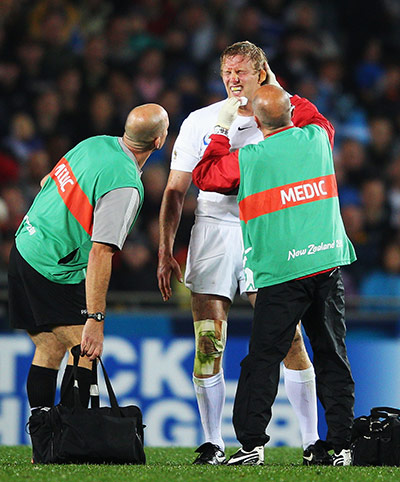 England v Scotland: Lewis Moody receives treatment 