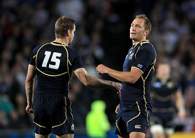 England v Scotland: Dan Parks is congratulated by Chris Paterson after scoring his 2nd penalty