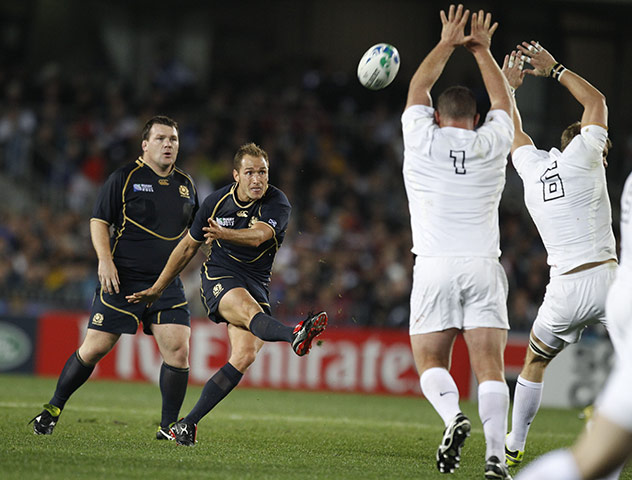 England v Scotland: Dan Parks scores a drop goal 