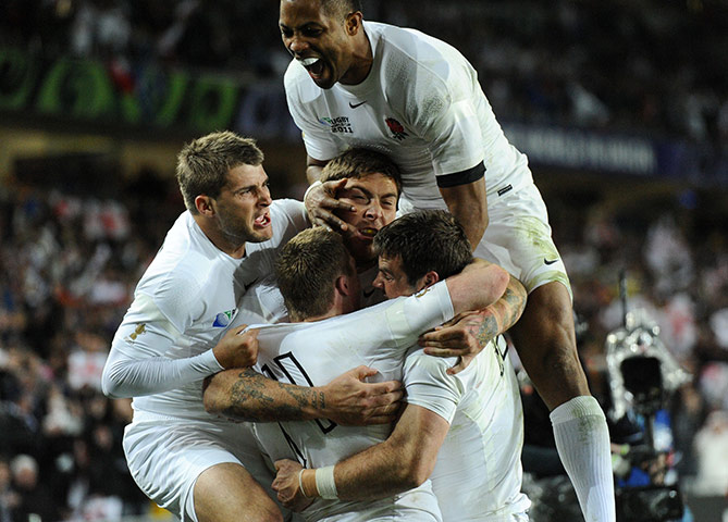 England v Scotland: England players celebrate Chris Ashton's try