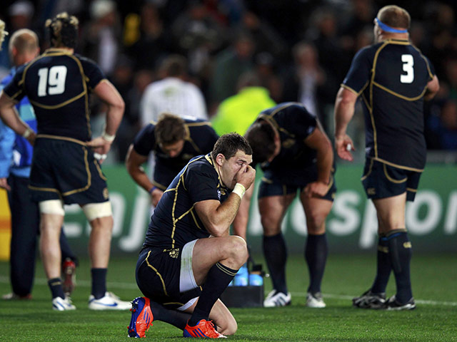 England v Scotland: Scotland players react after England's Chris Ashton scored a try
