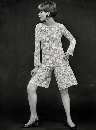 The history of lace: A lace cullotte suit by Biba, 1964
