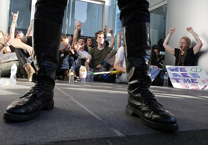 Occupy protests: Boston: Occupy Boston demonstrators outside the Federal Reserve Bank