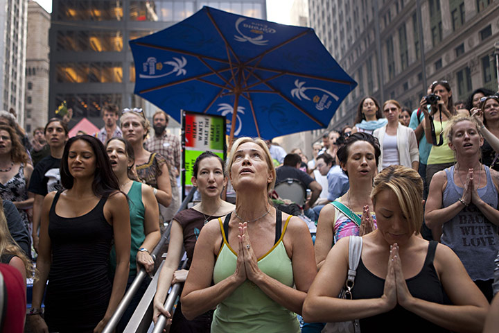 Occupy protests: New York: Women participate in a public session of yoga 