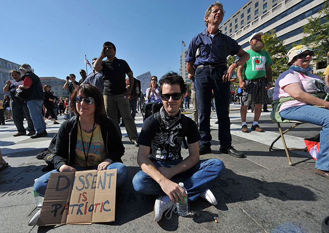 Occupy protests: Washington: People listen to speakers at Freedom Plaza