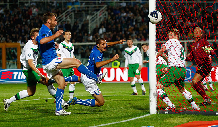 Euro 2012 Qualifiers: Italy's Giorgio Chiellini heads wide against Northern Ireland