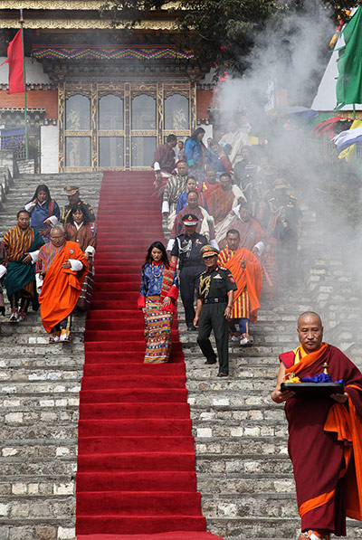 Bhutanese royal wedding: Royal bride Jetsun Pema is welcomed to a traditional Chipdrel