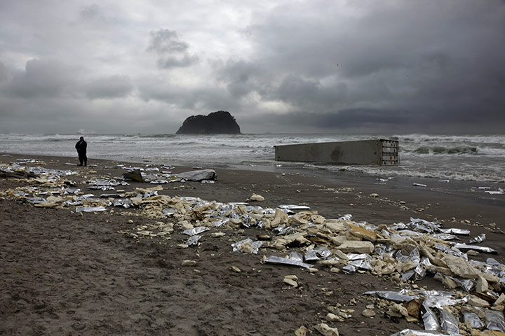 Rena oild spill: on Mount Maunganui beach, New Zealand