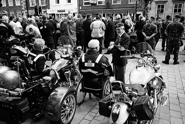 Wootton Bassett: Members of the Royal British Legion Bikers chat before a repatriation