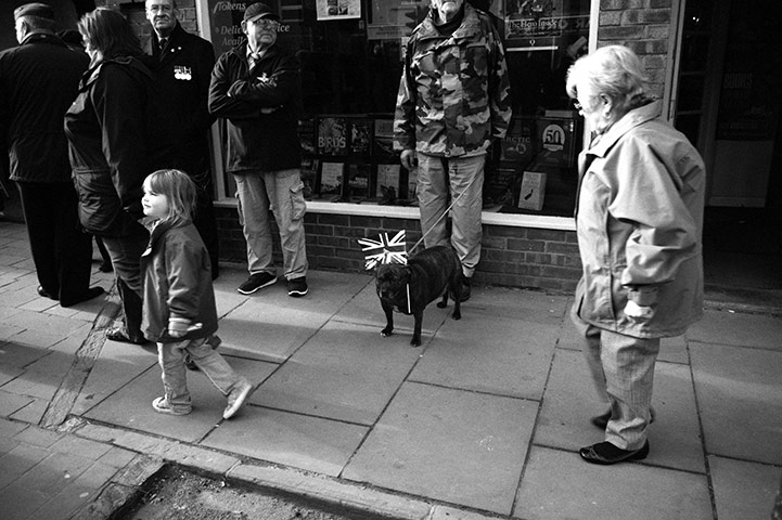 Wootton Bassett: A dog is seen wearing a union jack flag before the cortege