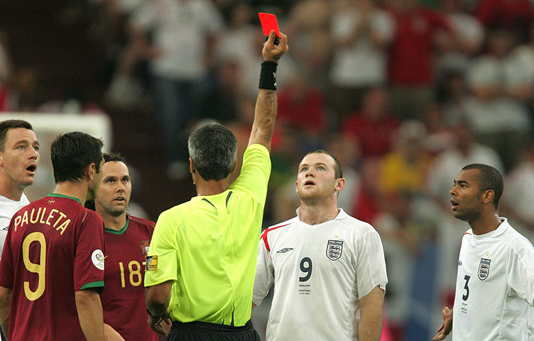 Rooney's tournament woes: Wayne Rooney is sent off against Portugal at 2006 World Cup