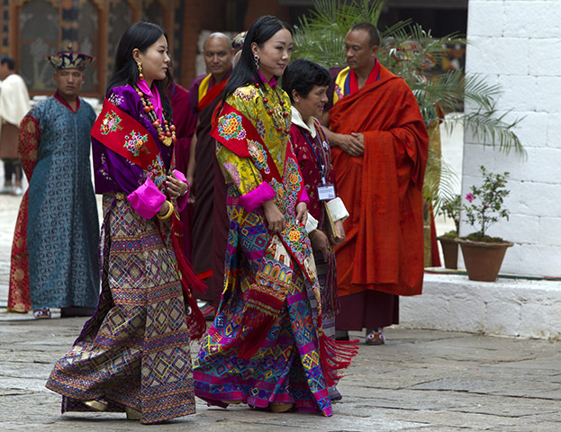Bhutan royal wedding: Members of the royal family walk out after the royal marriage ceremony