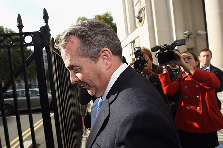 Liam Fox: October 10 2011: Liam Fox leaves the Ministry of Defence building